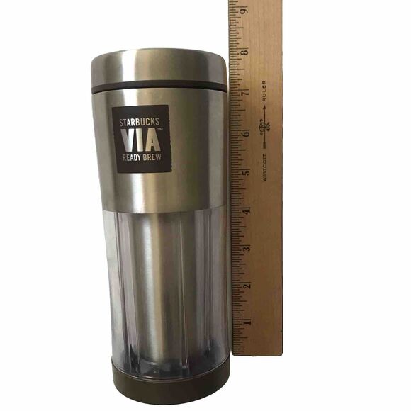 2010 STARBUCKS VIA Ready Brew Coffee 10 oz Stainless Steel Travel Mug Tumbler - Picture 8 of 9
